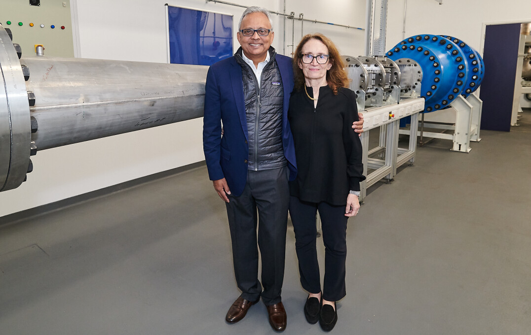 Sanjay and Leslie Patel next to the Hiru N Patel Supersonic Wind Tunnel