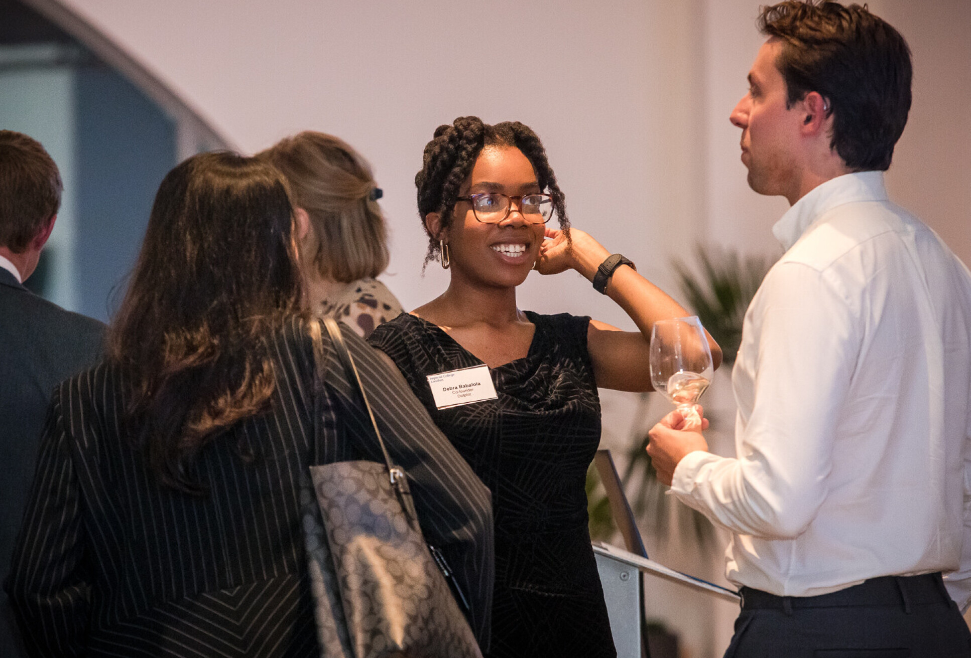 A group of people talk