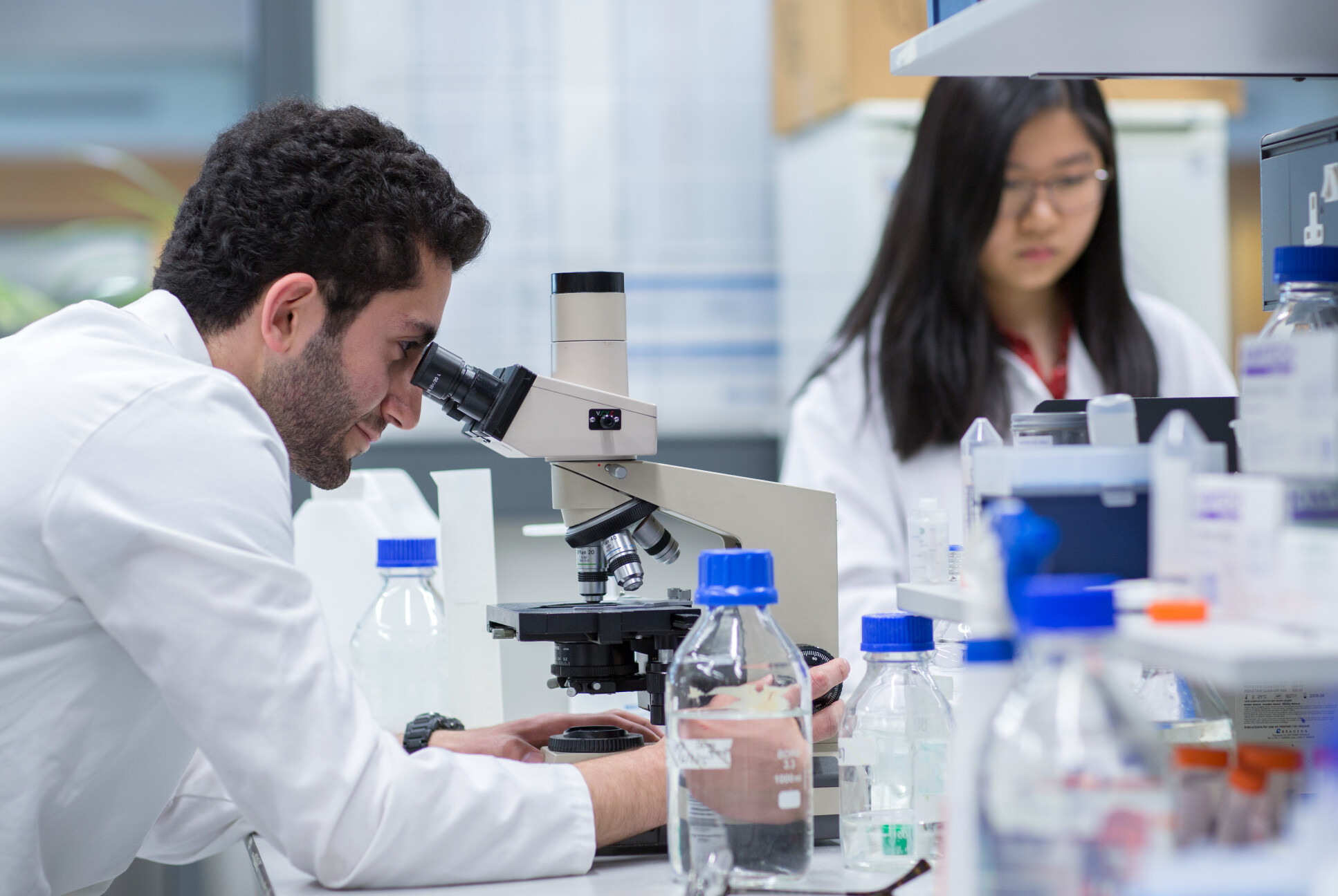 Medical students working in a lab at South Kensington