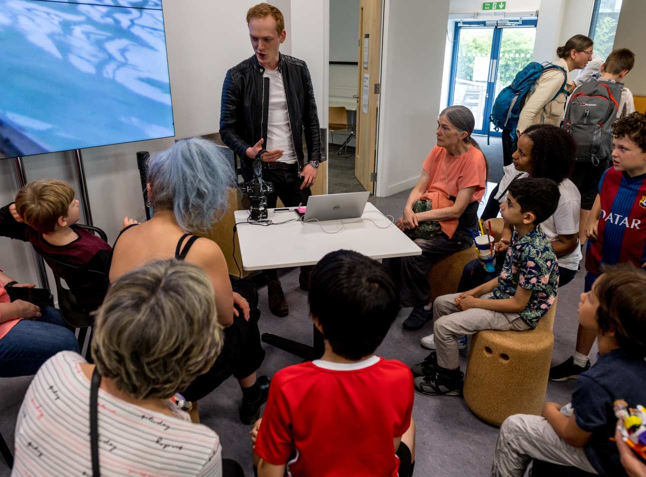 Oliver Stark speaking to visitors at Robot Day