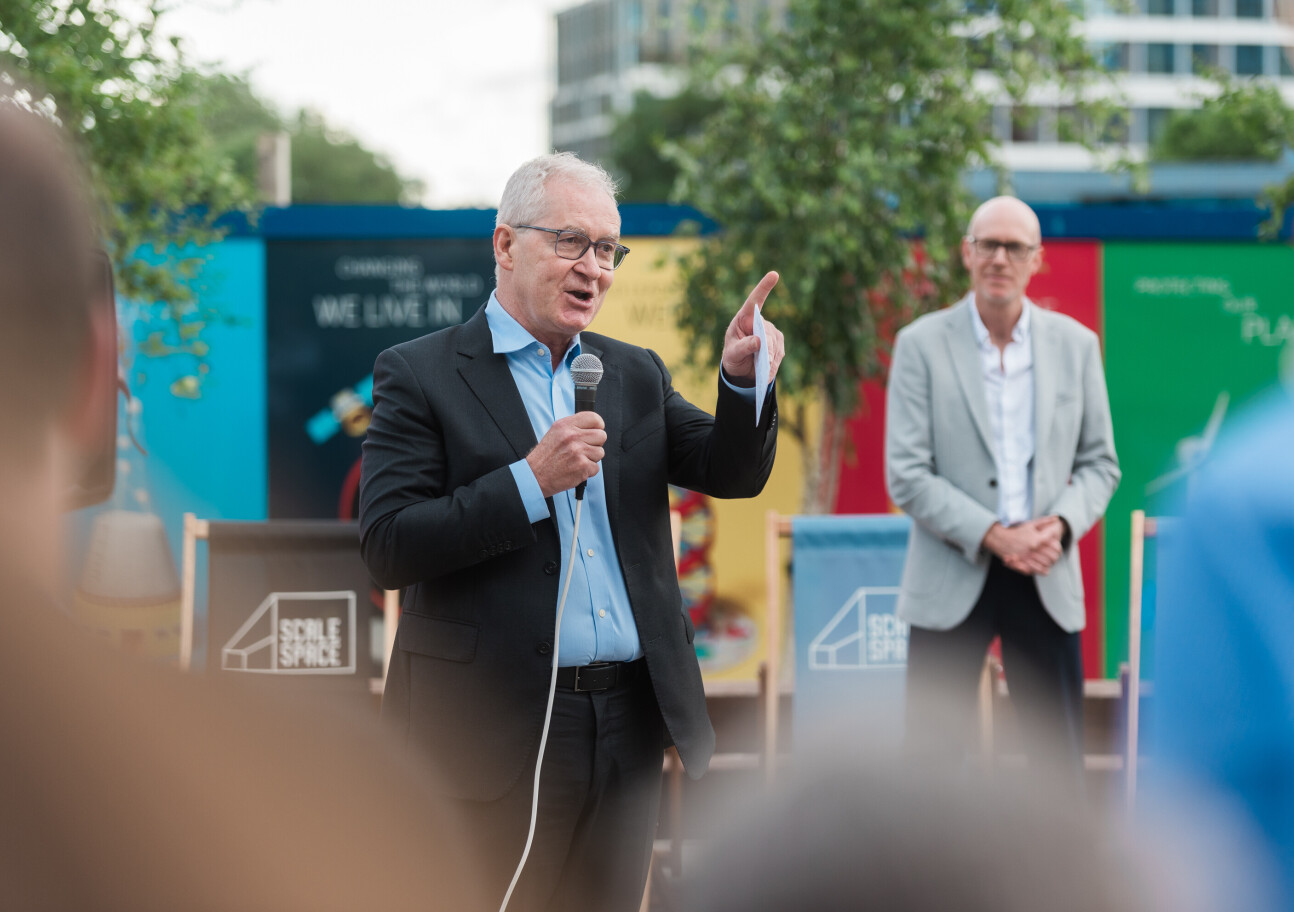 Professor Hugh Brady speaking to partygoers at the Big Summer Social
