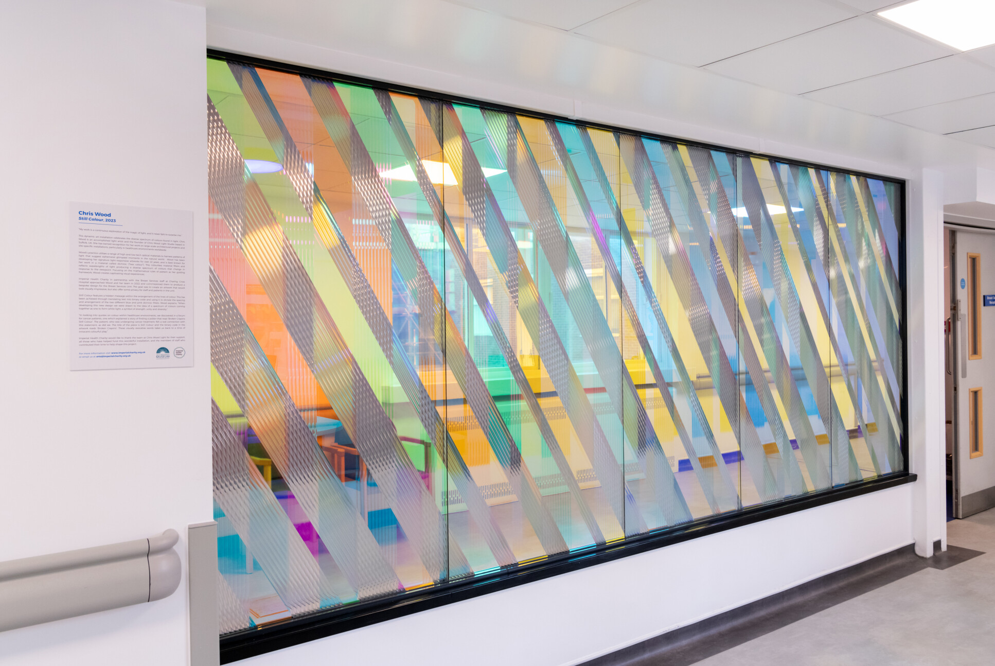 An internal window with a rainbow of glass