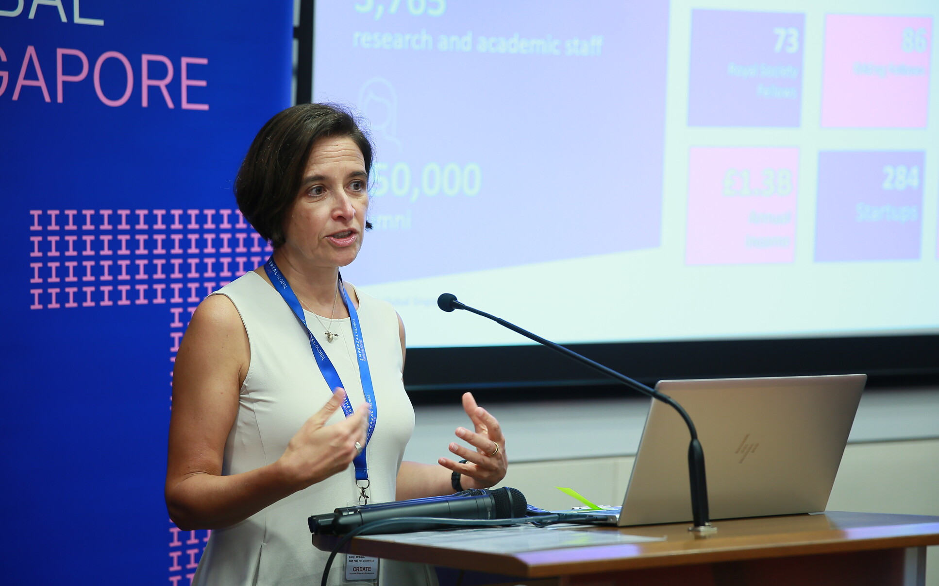 Professor Azra Ghani speaking at the one-year anniversary event for Imperial Global Singapore.