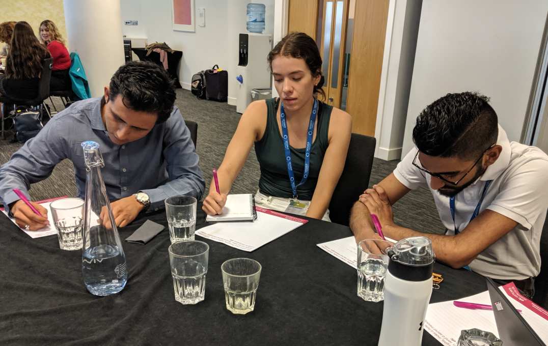 Students working at a table