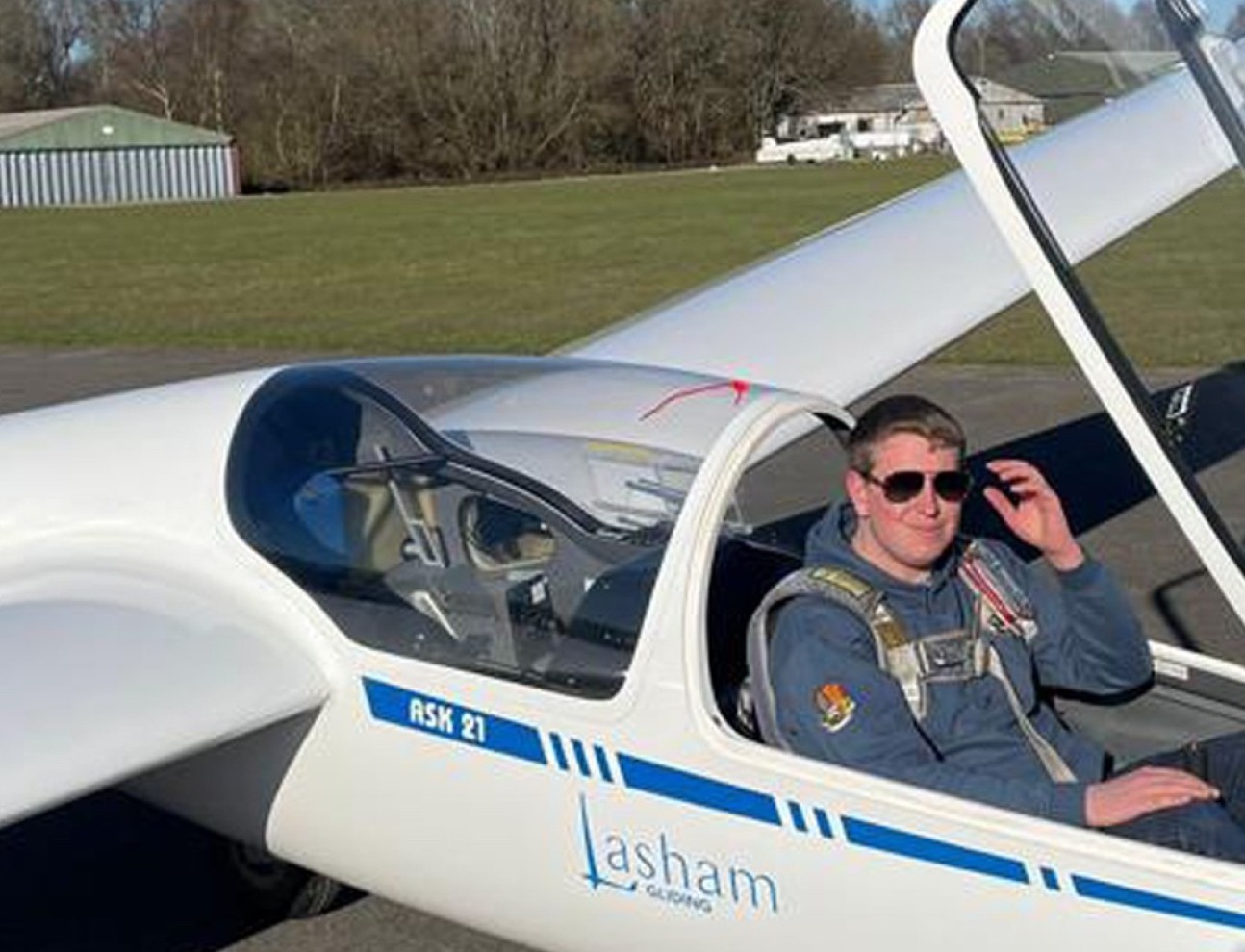 Alex Hook in plane on runway