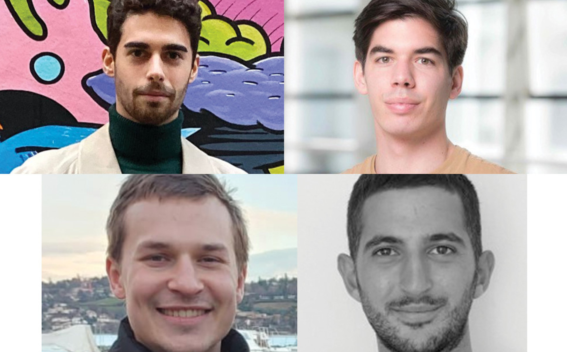 A collage of photos of the team that came in runners-up place: Enrico Crovini - PhD student, Francesco Sanna Passino - Research associate, Karl Hallgren - PhD student, Theodoulos Rodosthenous - PhD student, Yanni Papandreou - PhD student. All from the Department of Mathematics