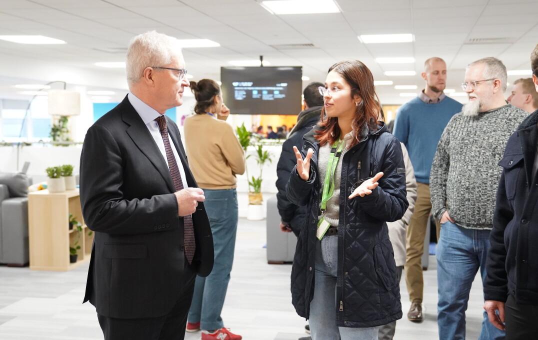 Professor Hugh Brady and Andreea Cojocea speaking at the launch of The Student Space