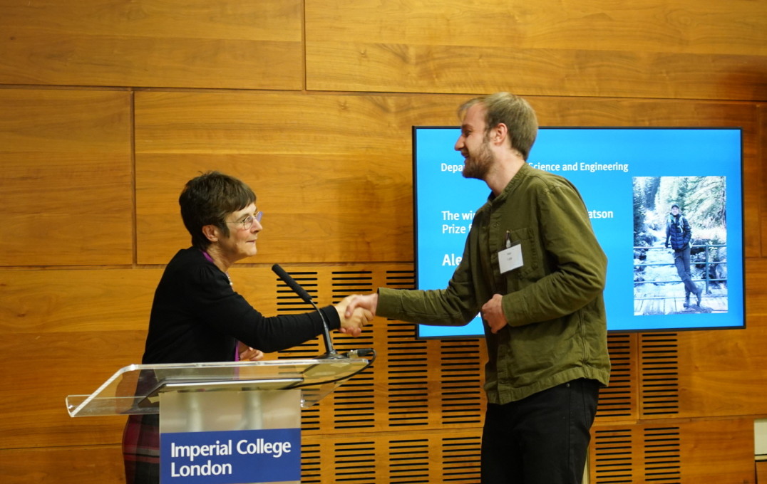 Alex Lipp shakes hands with Prof Ann Muggeridge
