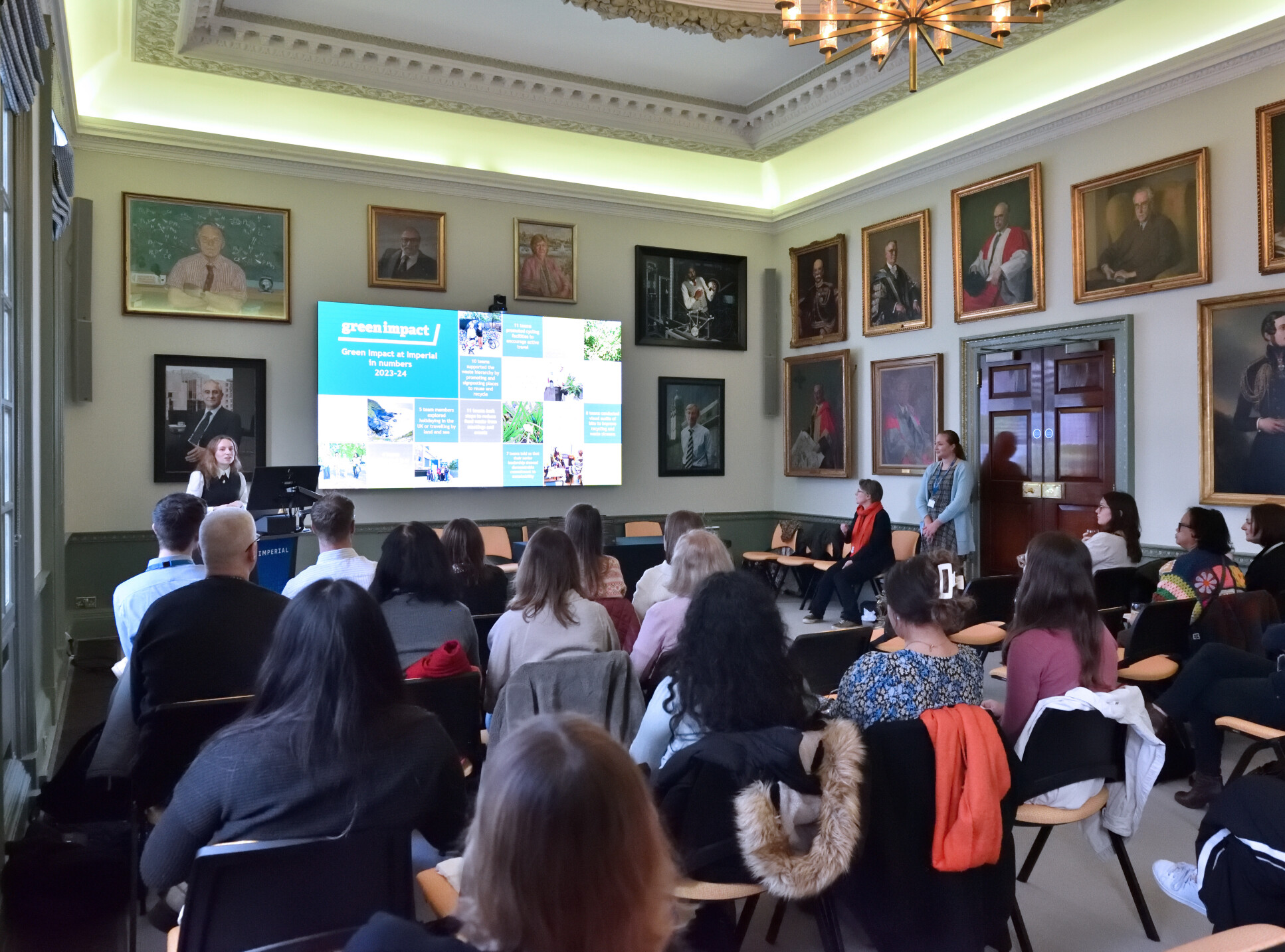 Photo of Lucy Talis from SOS-UK presenting at Green Impact awards