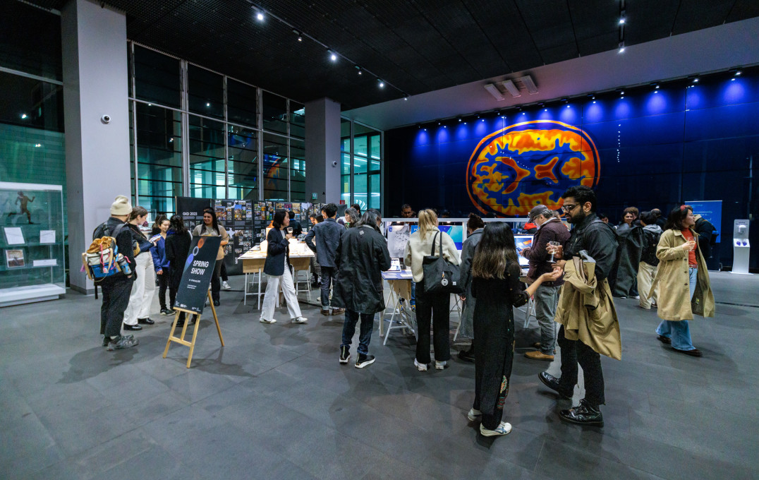 Visitors and exhibitors at the IDE/GID exhibition at the South Kensington Campus Main Entrance