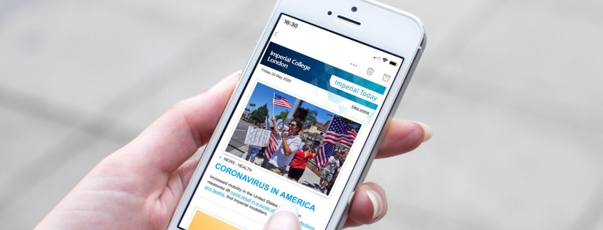 Image of phonescreen showing Imperial web content
